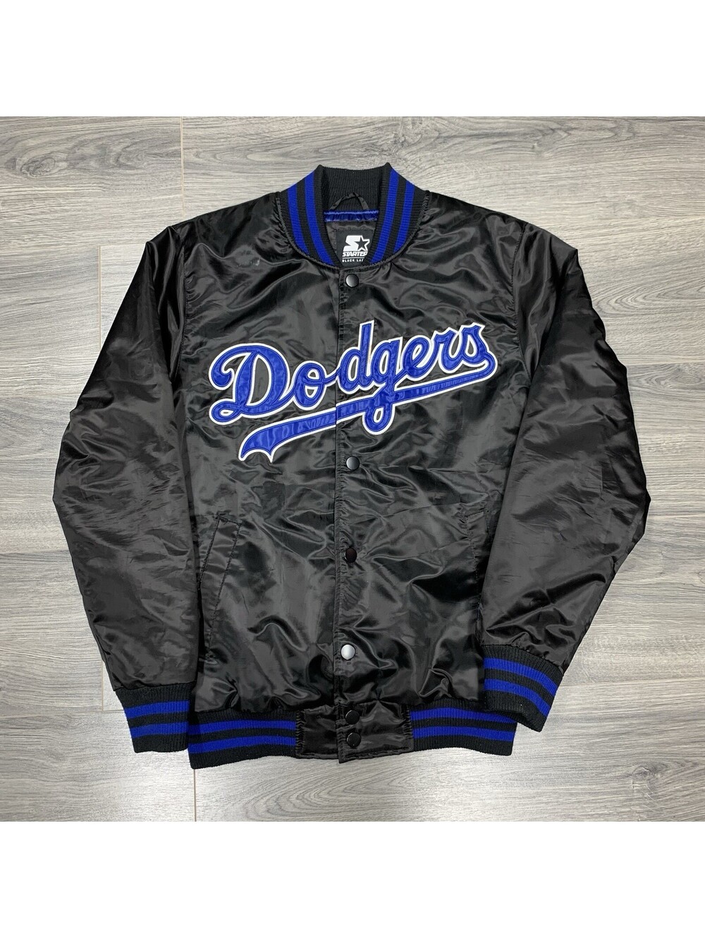 Starter Los Angeles Dodgers Satin Jacket Medium Black Label Rare Men’s Big Logo